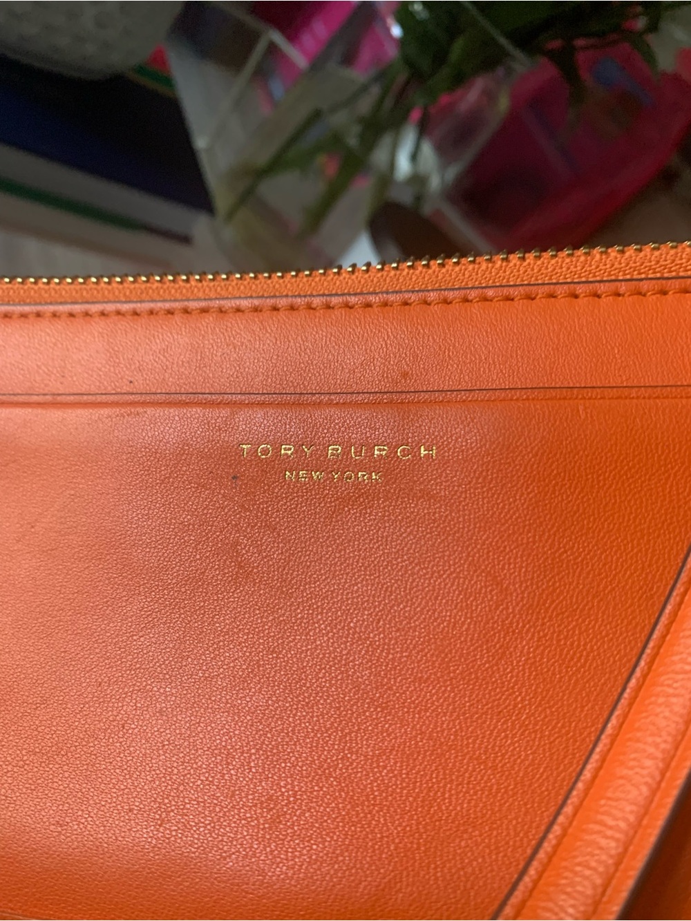 Tory Burch Orange Leather Wristlet Clutch with Gold Hardware - Picture 2 of 9